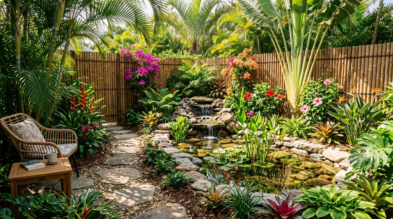 Tropical Oasis With Bamboo Fencing
